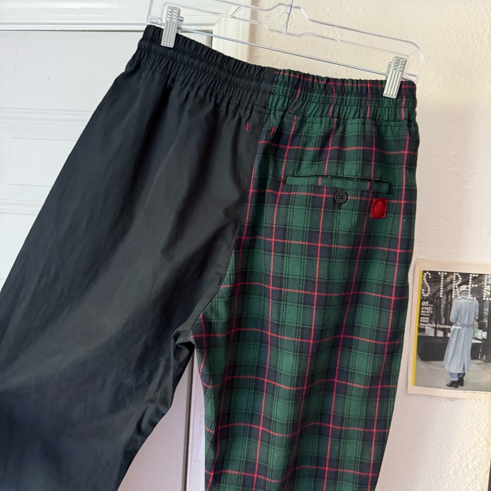 CLOT green black plaid cotton‎ patchwork slim straight leg pants - Picture 4 of 6